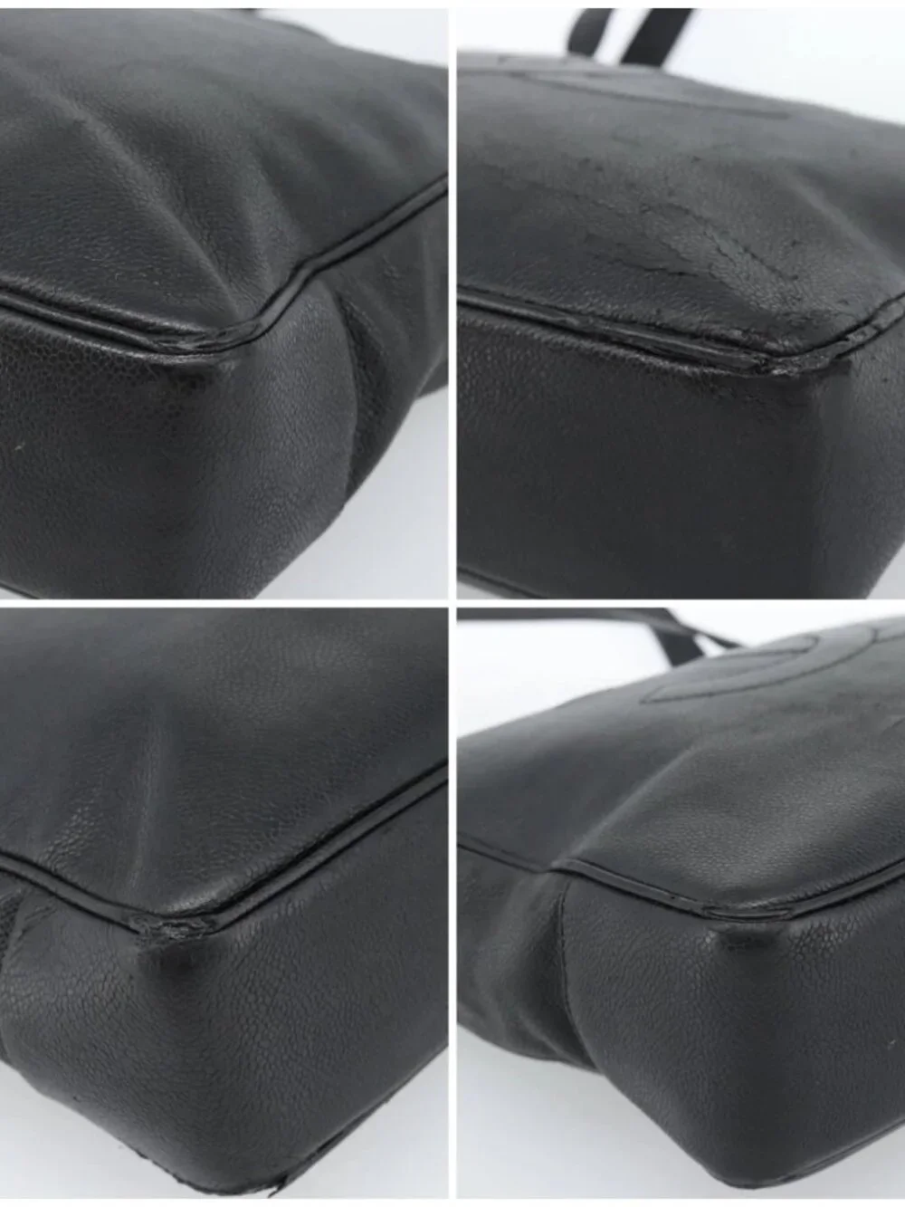 CHANEL COCO Mark Tote Bag Grained Calf Skin Black Gold CC Auth bs20388